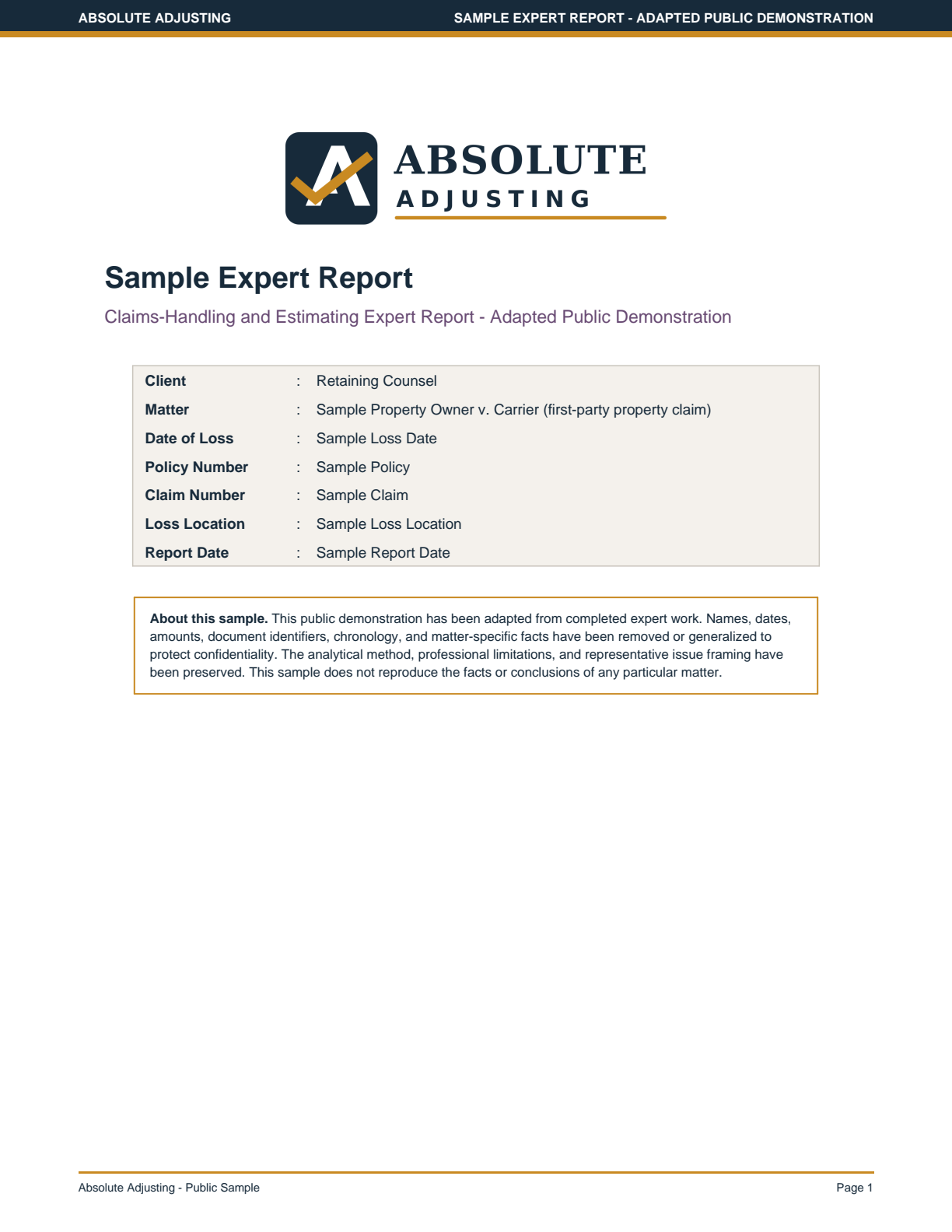 Preview of the Sample Expert Report adapted public demonstration